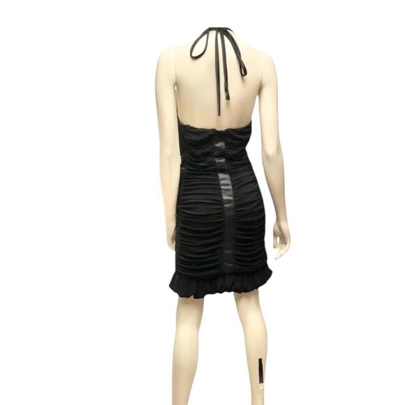 Cache Vintage Black ruffle mini dress with halter neckline and pleated details - Picture 2 of 6